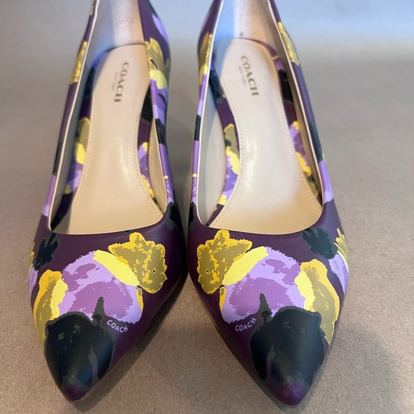 Coach Smith 100% Genuine Leather Purple Floral Pointed Toe Heels Women’s US 7 B - Picture 3 of 11